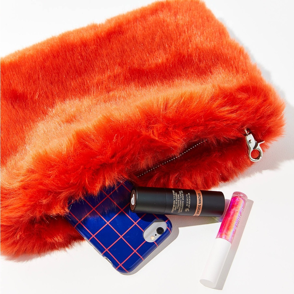 Urban Outfitters “Ava” Faux Fur Clutch – Vibrant Orange Wristlet - Picture 5 of 9